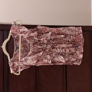 Express Pink Floral Flutter Sleeve Shirt